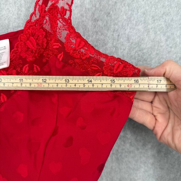 Silkscreen Womens VTG Silk Tank Top Cami Size M Red Hearts Lace Love Adjustable - Picture 11 of 11